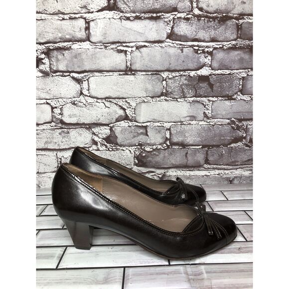 GIORGIA B. Brown Leather Patent Bow Pumps Dress Heels Women’s Sz 38EU/7.5M US - Picture 11 of 16
